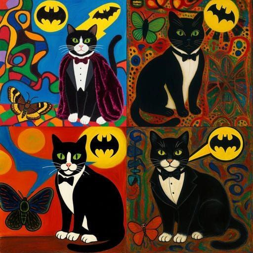 Tuxedo Cat and Moth Under Bat-Signal