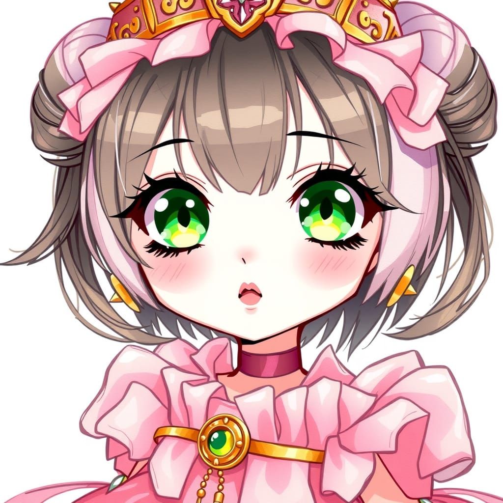 Moe Anime Cyborg Princess in Pastel Pink Ball Gown