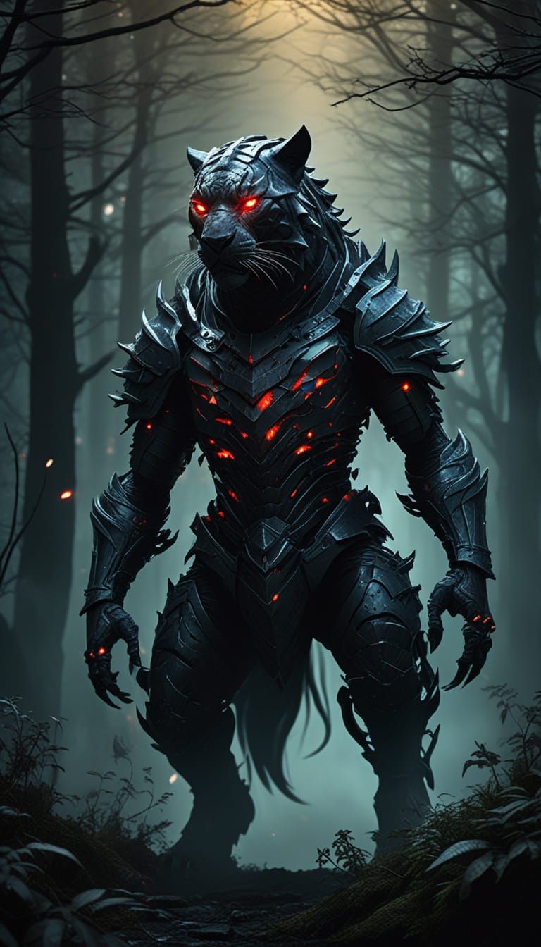 Dark Armor Rider in a Twisted Forest