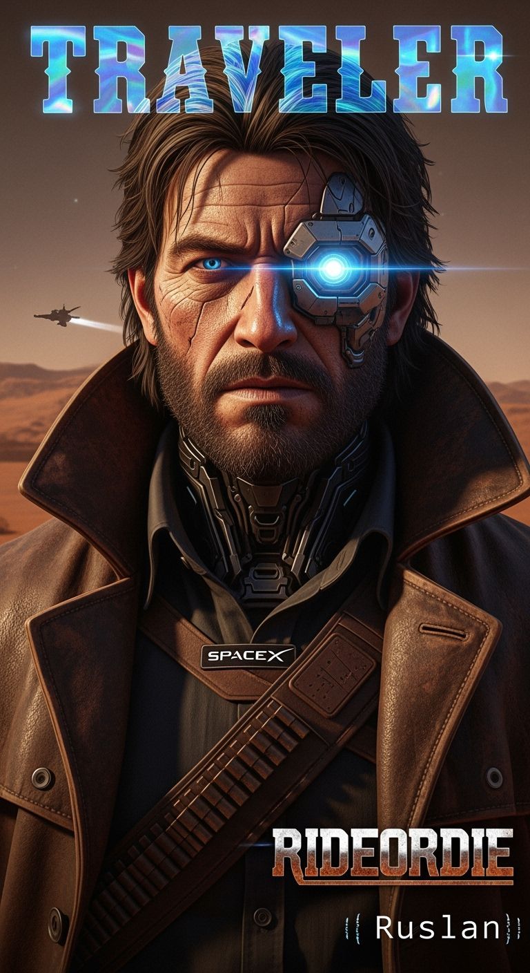 Sci-Fi Outlaw with Cybernetic Eye on Mars