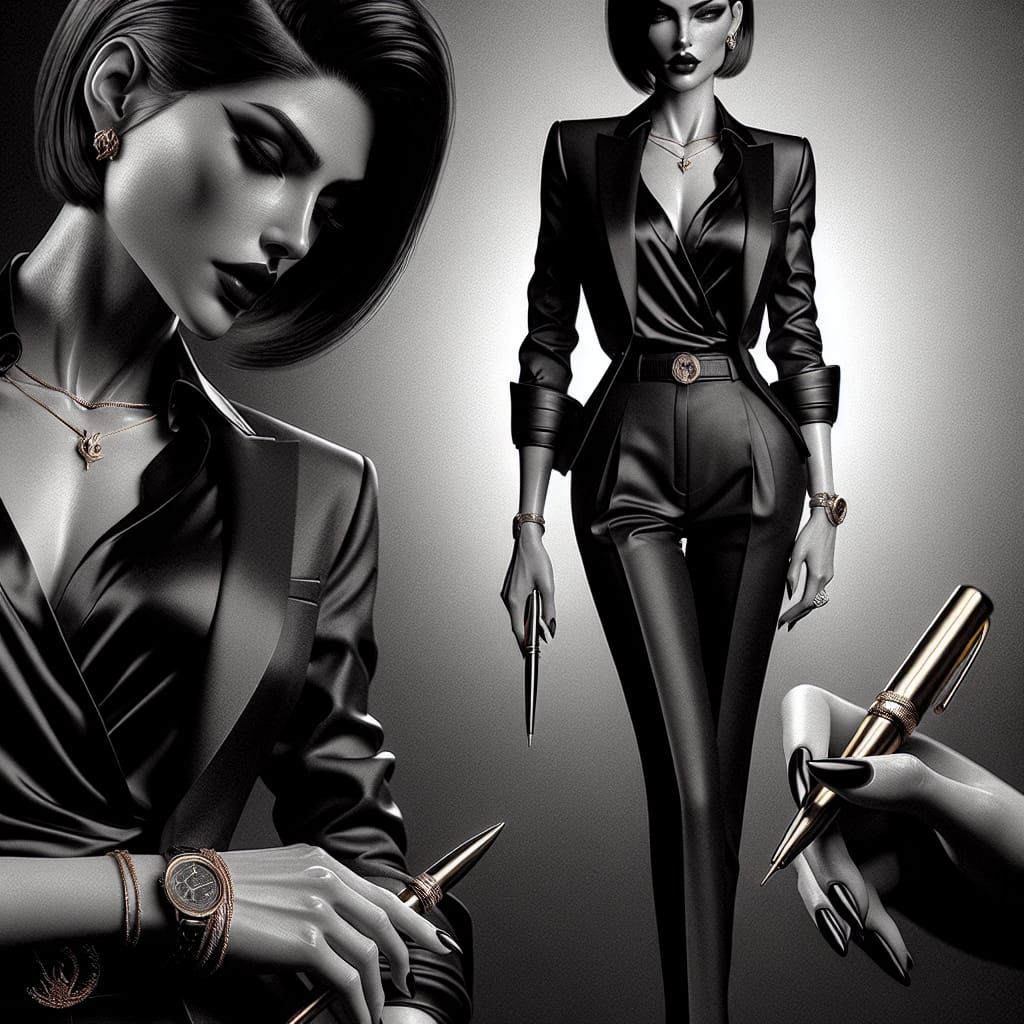 Statuesque Woman in Sharp Black Suit Concept Art