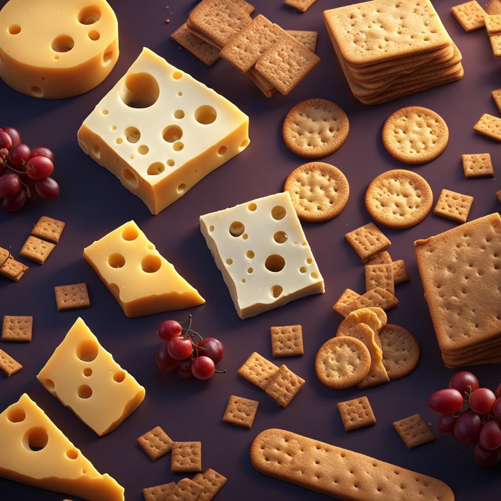 Detailed Matte Painting of Cheese and Crackers