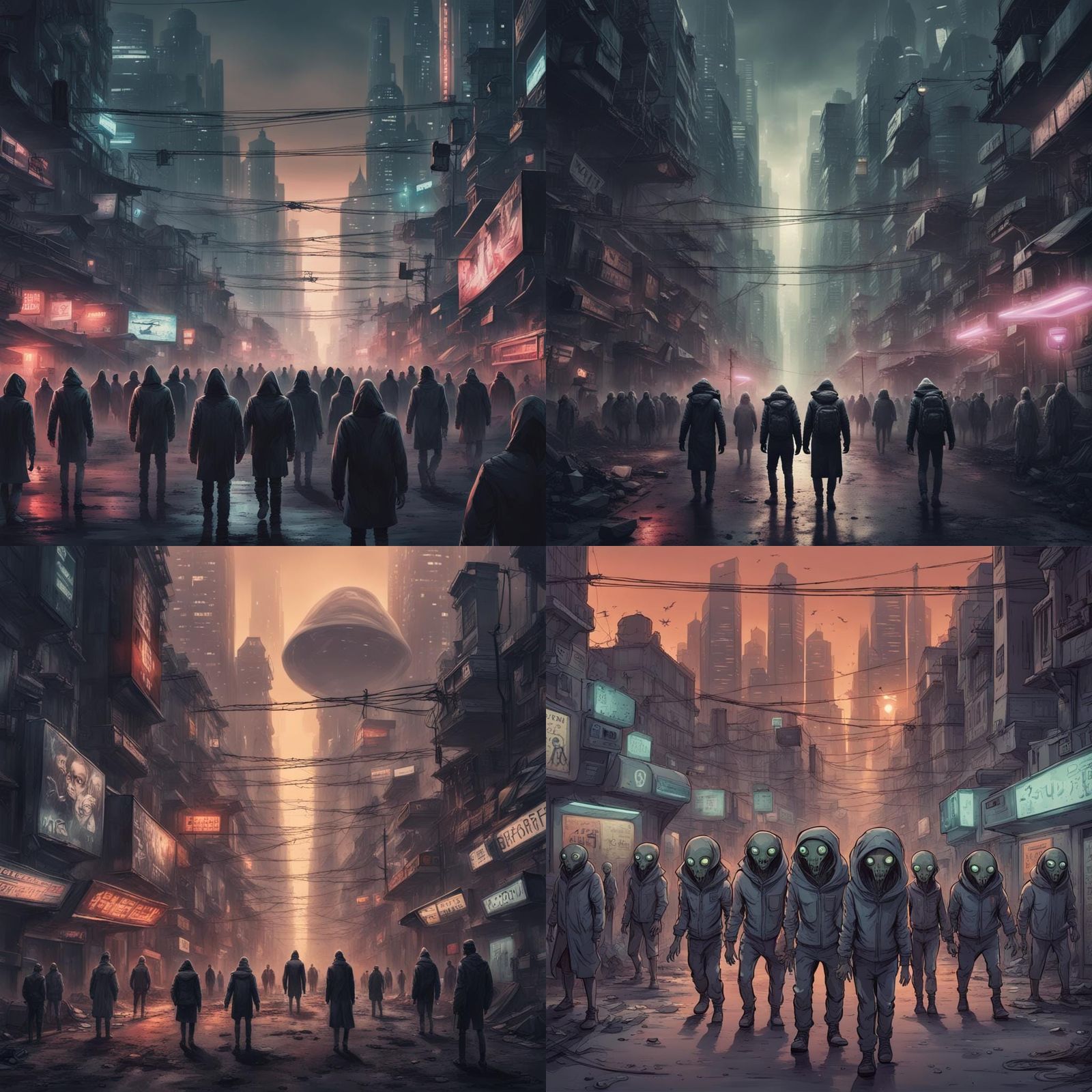 Terrifying Cyberpunk City Street Scene