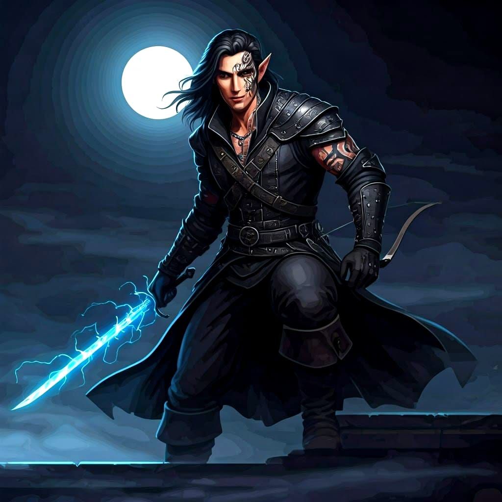 Half Elf Rogue on Rooftop at Night