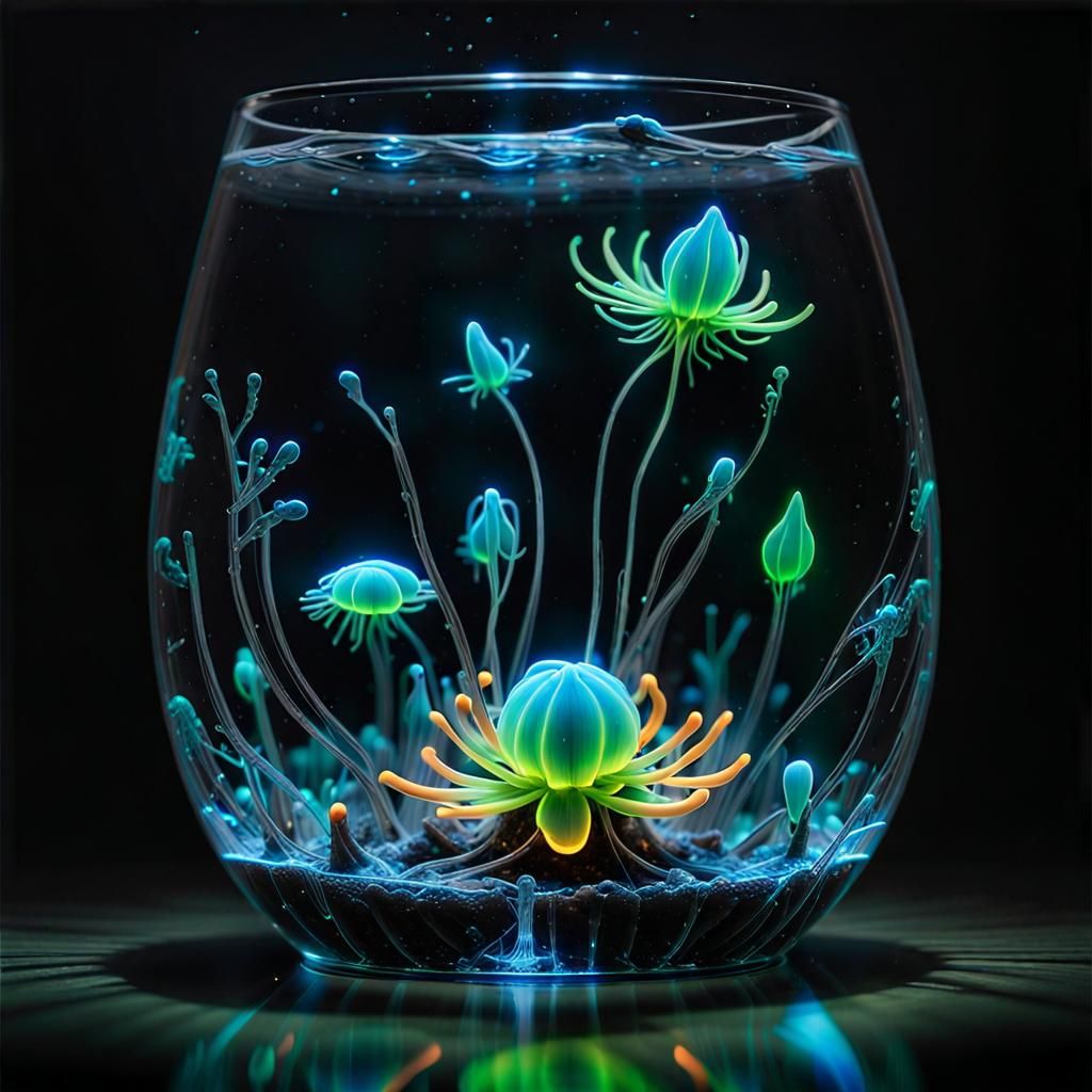 bioluminescence in a glass of water