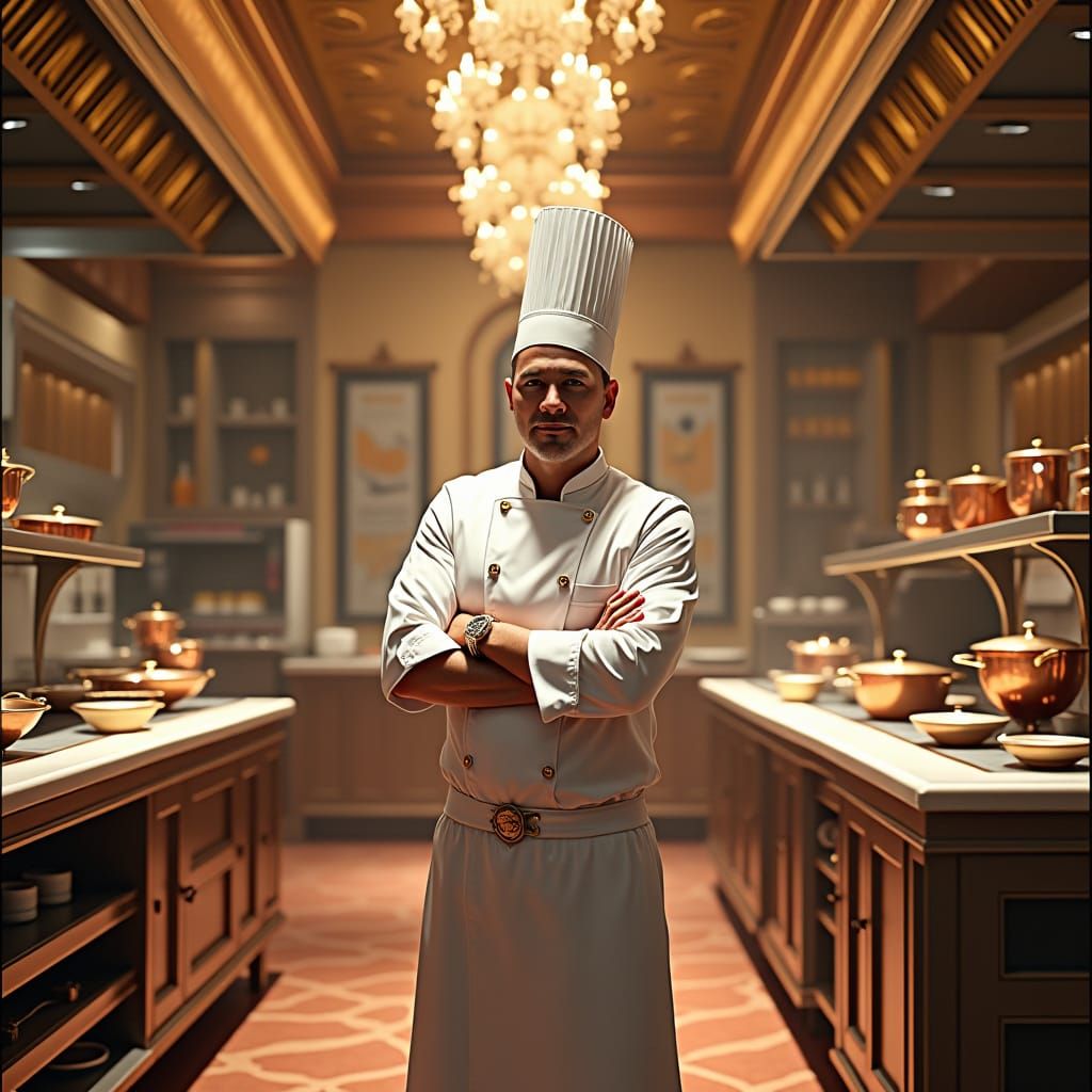 Chef in Hotel Kitchen: Dreamy Matte Painting