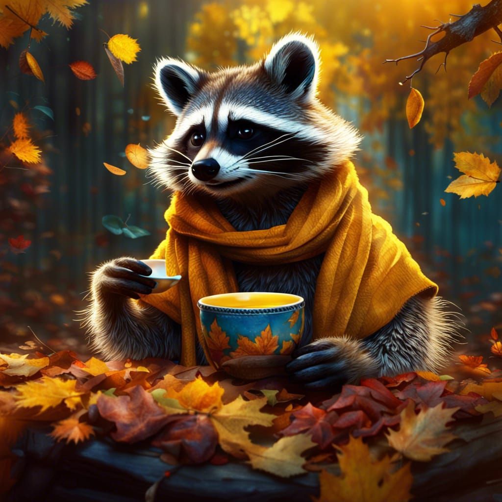 Raccoon's Autumn Tea Party in Disney Style