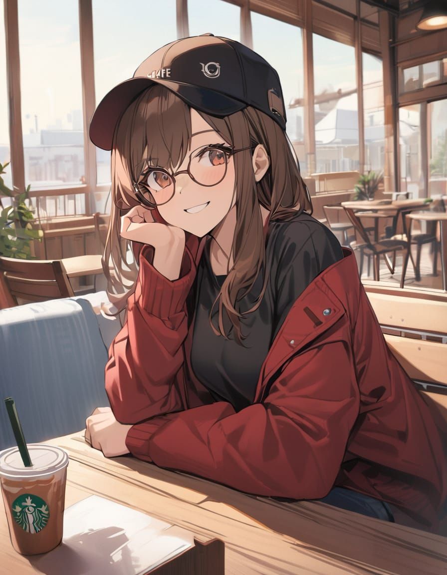 Young Woman Relaxes in Cozy Cafe Scene