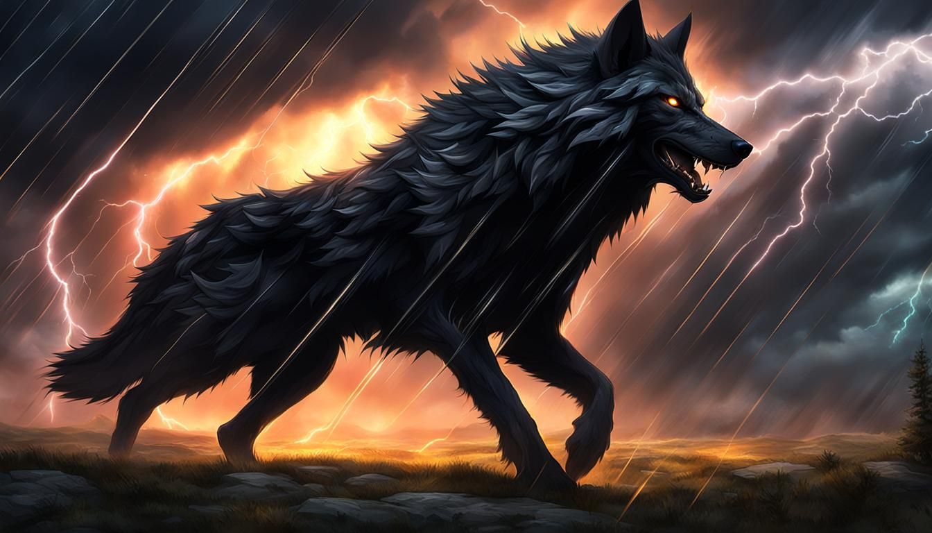 Gigantic Black Wolf Emerges From Stormcloud