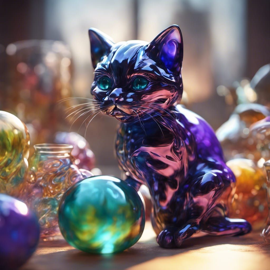 Blown Glass Kitten in Triadic Colors