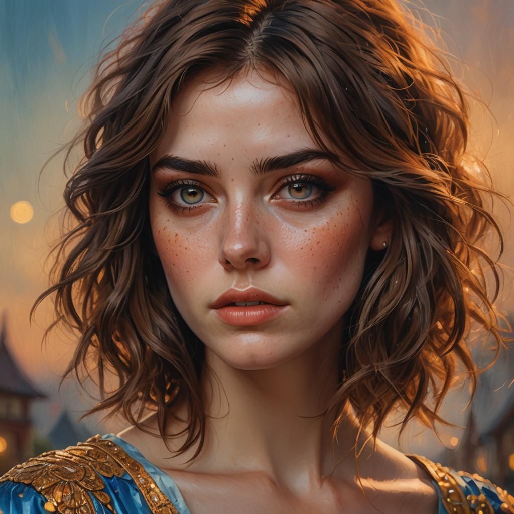 Photorealistic Portrait of a Hazel-Eyed Girl