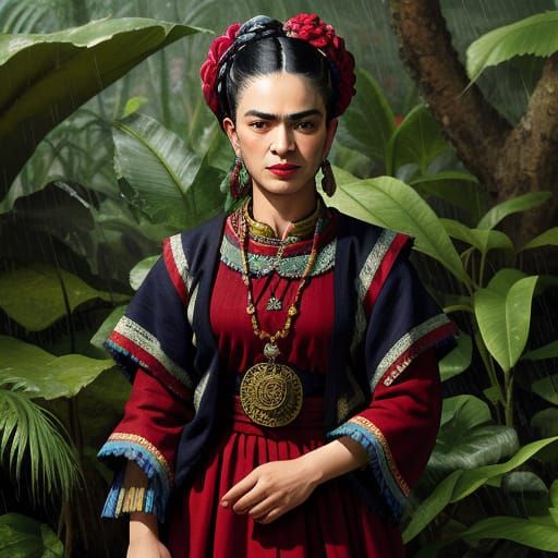 Frida Kahlo in Rainforest With Native People