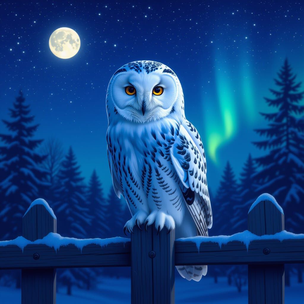 Snow Owl Under Northern Lights at Night: Photorealistic Conc...
