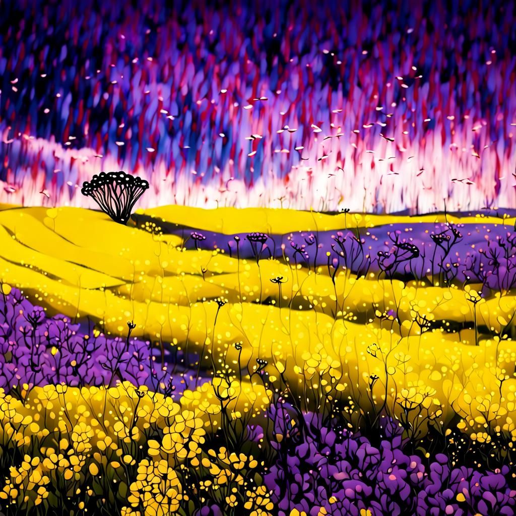 Golden Canola Field Under a Purple Sky