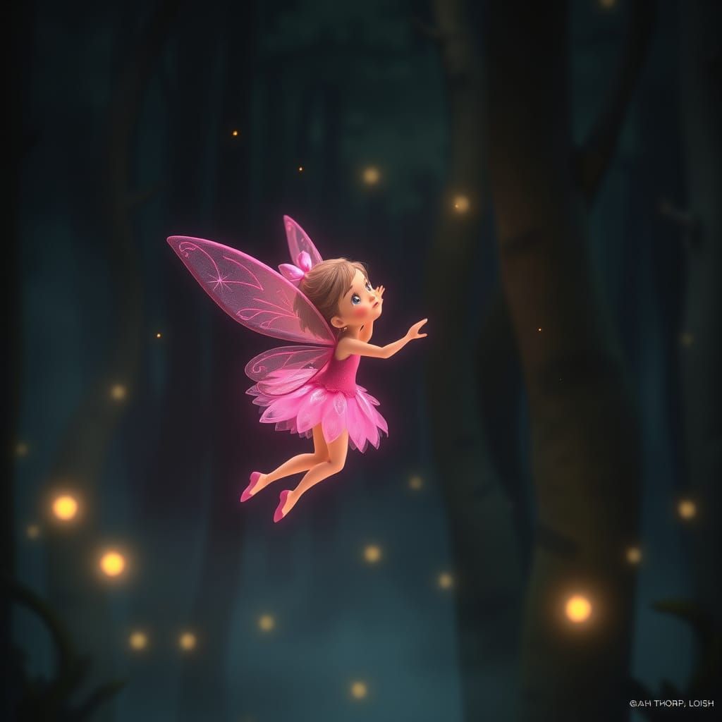 Glowing Fairy in Misty Woods: Dreamlike Digital Art