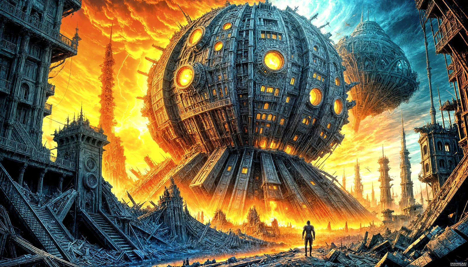 Supervillain's Ruinous Hideout in Radiumpunk Style