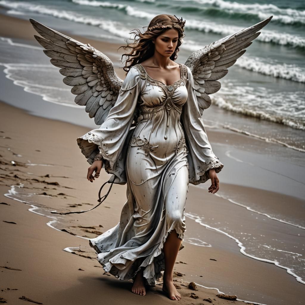 Voluptuous Angel Walking on the Beach in HDR