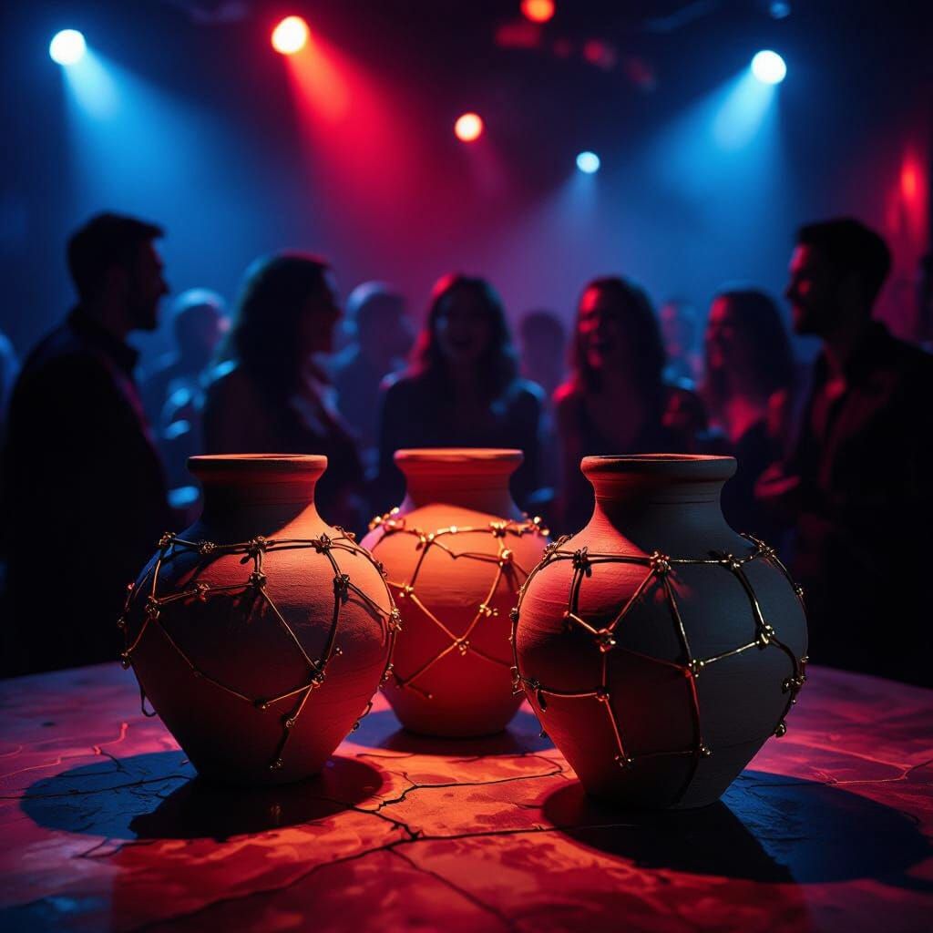 Ceramic Art Installation "The Weight of Silence" in Moody Ni...