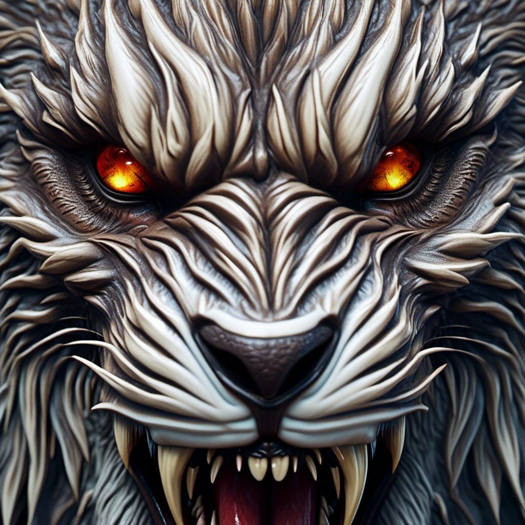 Possessed Lion with Glowing Eyes in Hyperrealistic Style