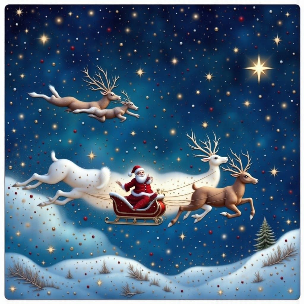 Santa's Magical Sleigh Ride Across the Starry Night Sky in a...