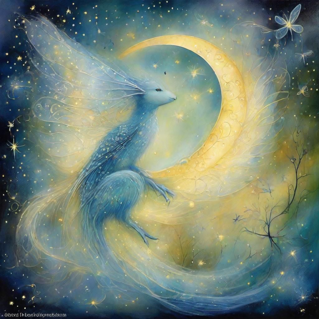 Mystical Creature on Moon in Ethereal Fantasy Style