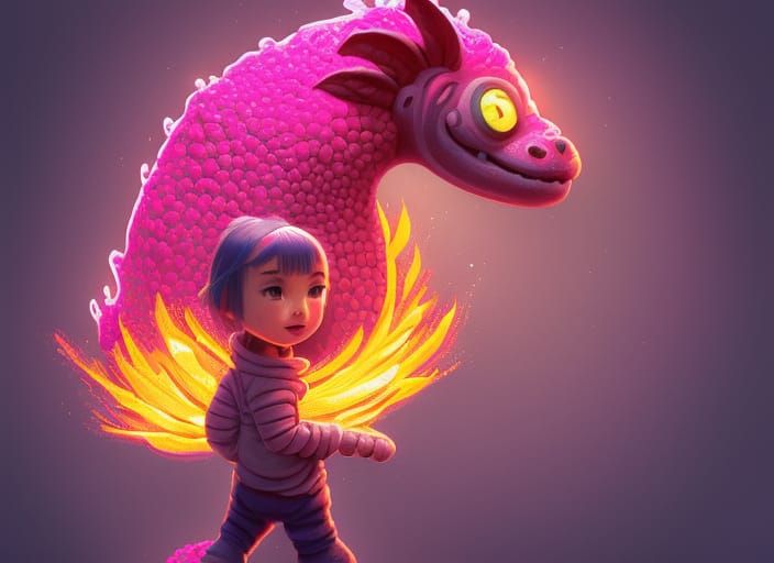 Friendly Fierce Neon Lava Monster in 3D