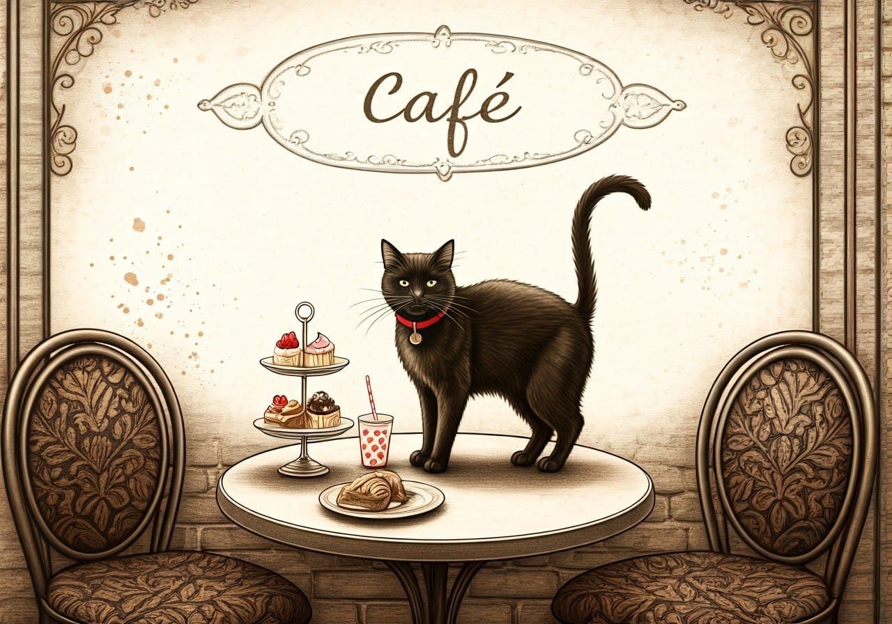 Surreal Parisian Café Scene in Whimsical Charcoal Pastel