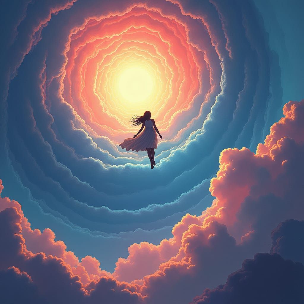 Dreaming Figure Soaring in Abstract Anime Lofi Artwork