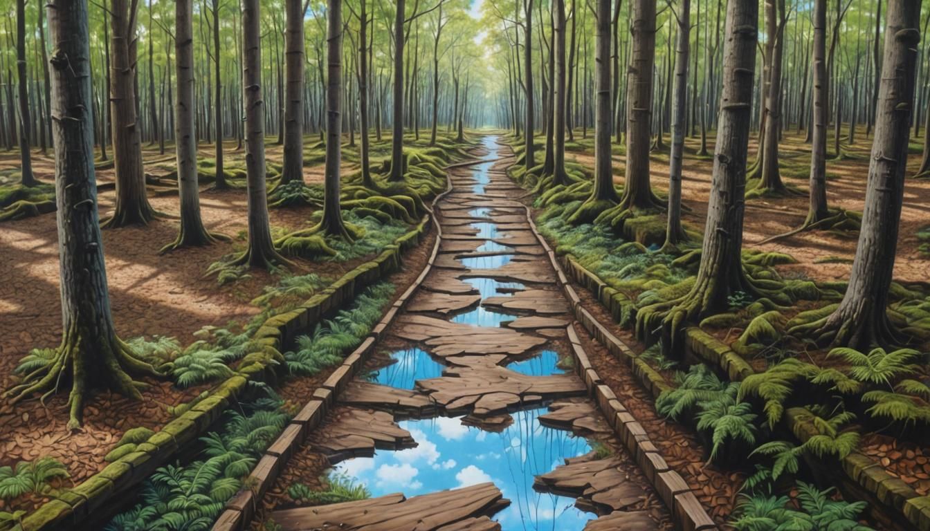 Anamorphic Forest Path with Blue Sky 3D Painting