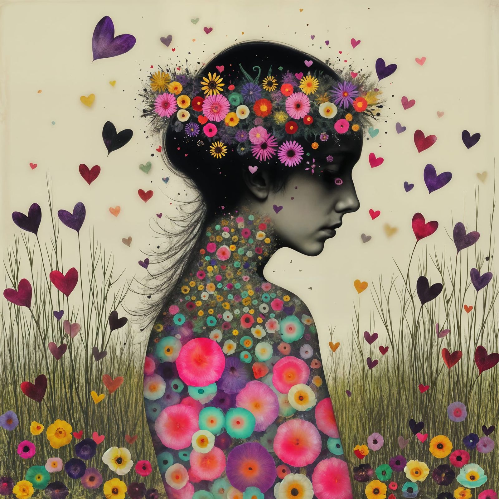 Ethereal Woman Amongst Flowers by Pond