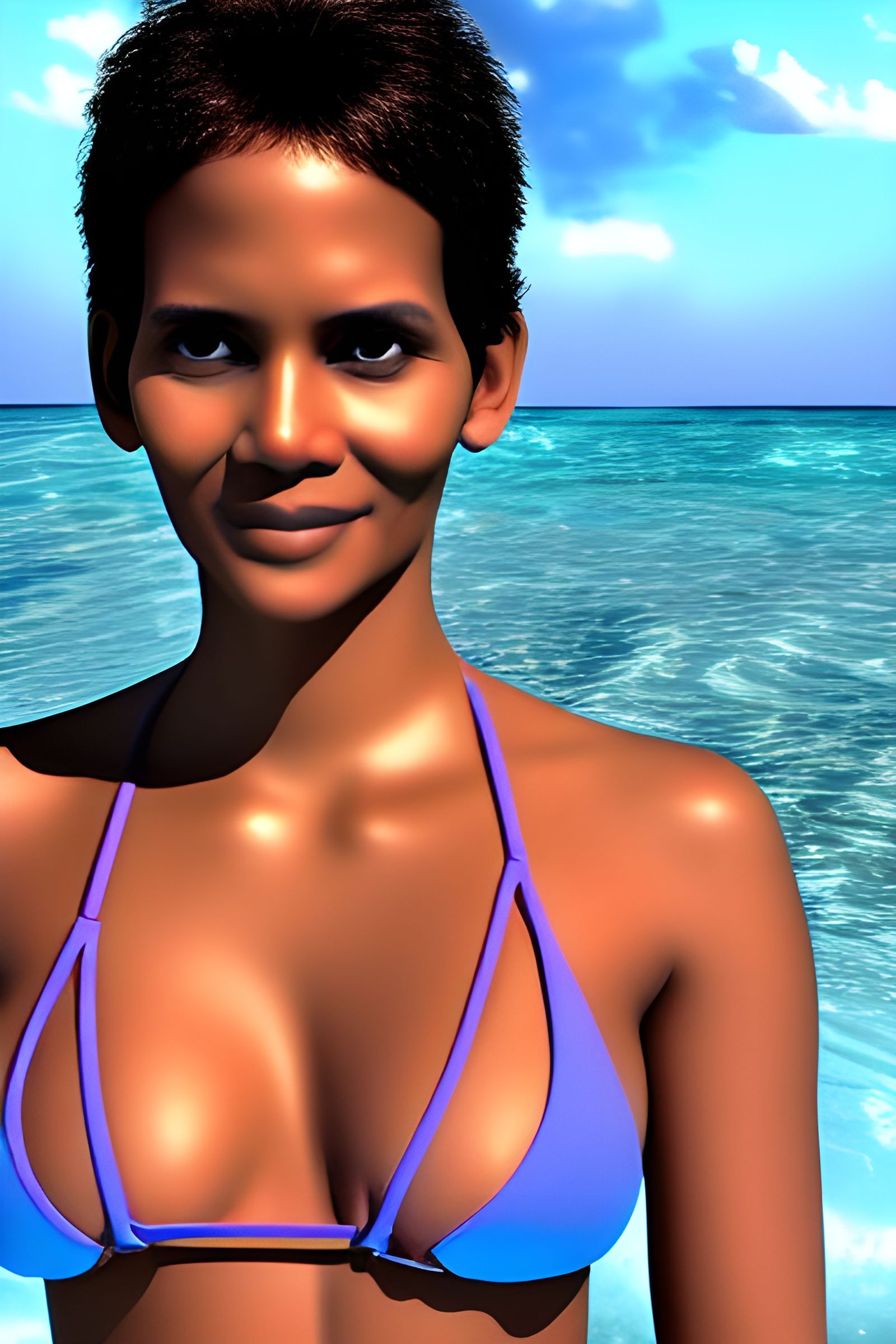 Woman in Bikini Walking Out of Ocean