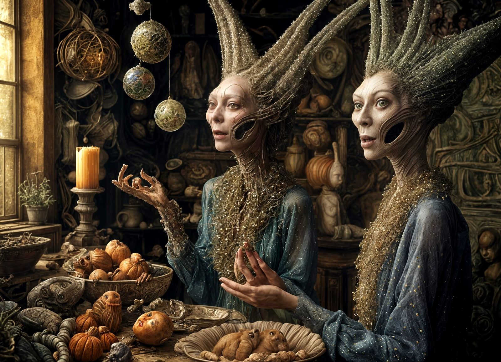 Happy Alien Shoppers in Surreal Photorealistic Style