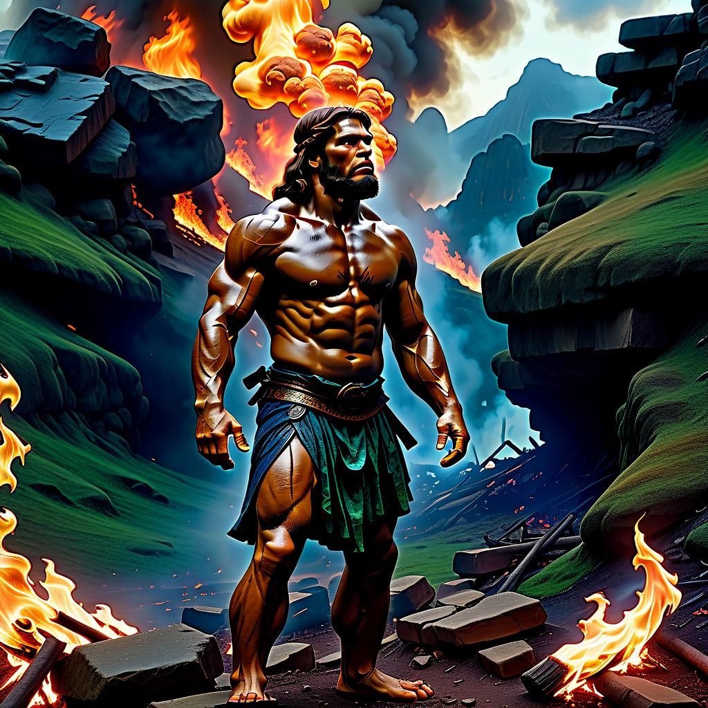 Primitive Man Discovers Fire: Dramatic Digital Painting