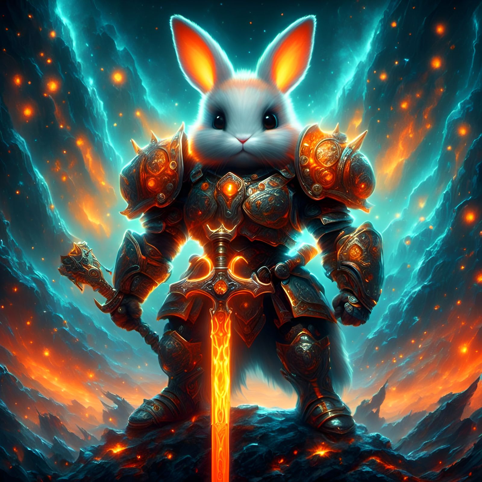 Bioluminescent Bunny Warrior in Medieval Armor
