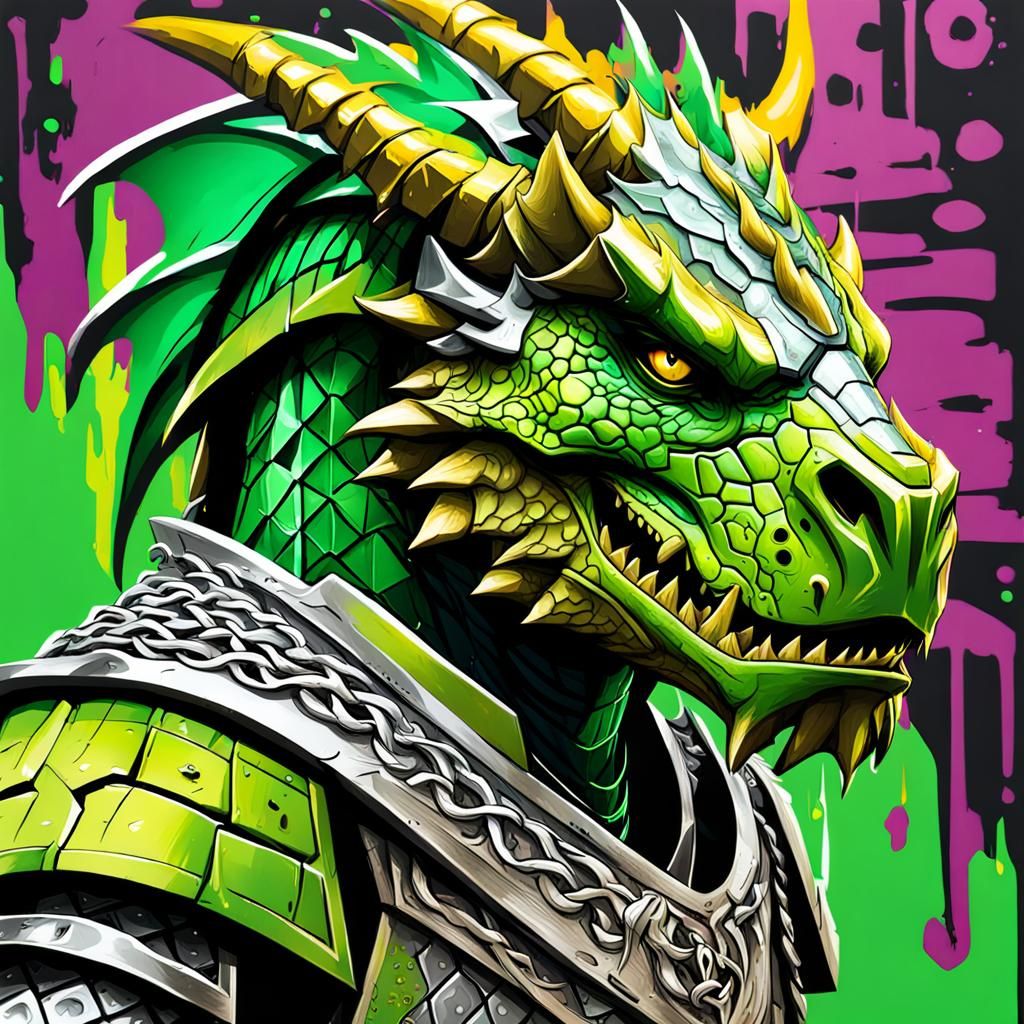 Dragonborn Warrior in Graffiti Art Style