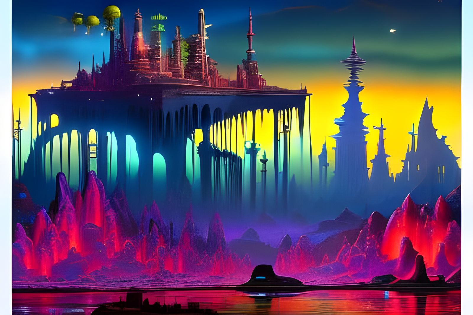 Post-Apocalyptic Neon City in Paul Lehr Style