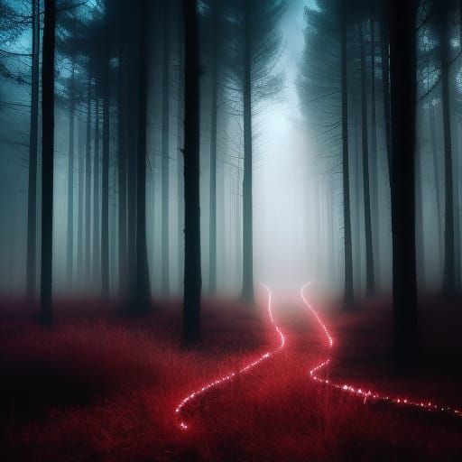 Enchanted Forest at Night with Glowing Spheres