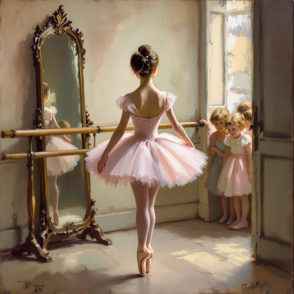 Ballerina in Pink Tutu, Impressionist Style