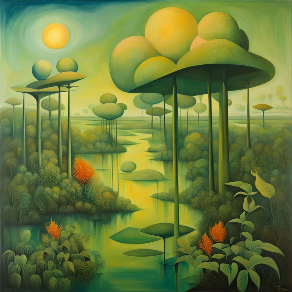 Surreal Cubist Everglades Landscape in Sunlight