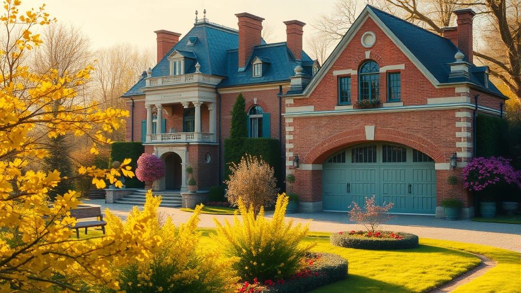 Chateau Garden at Golden Hour, Impressionist Style