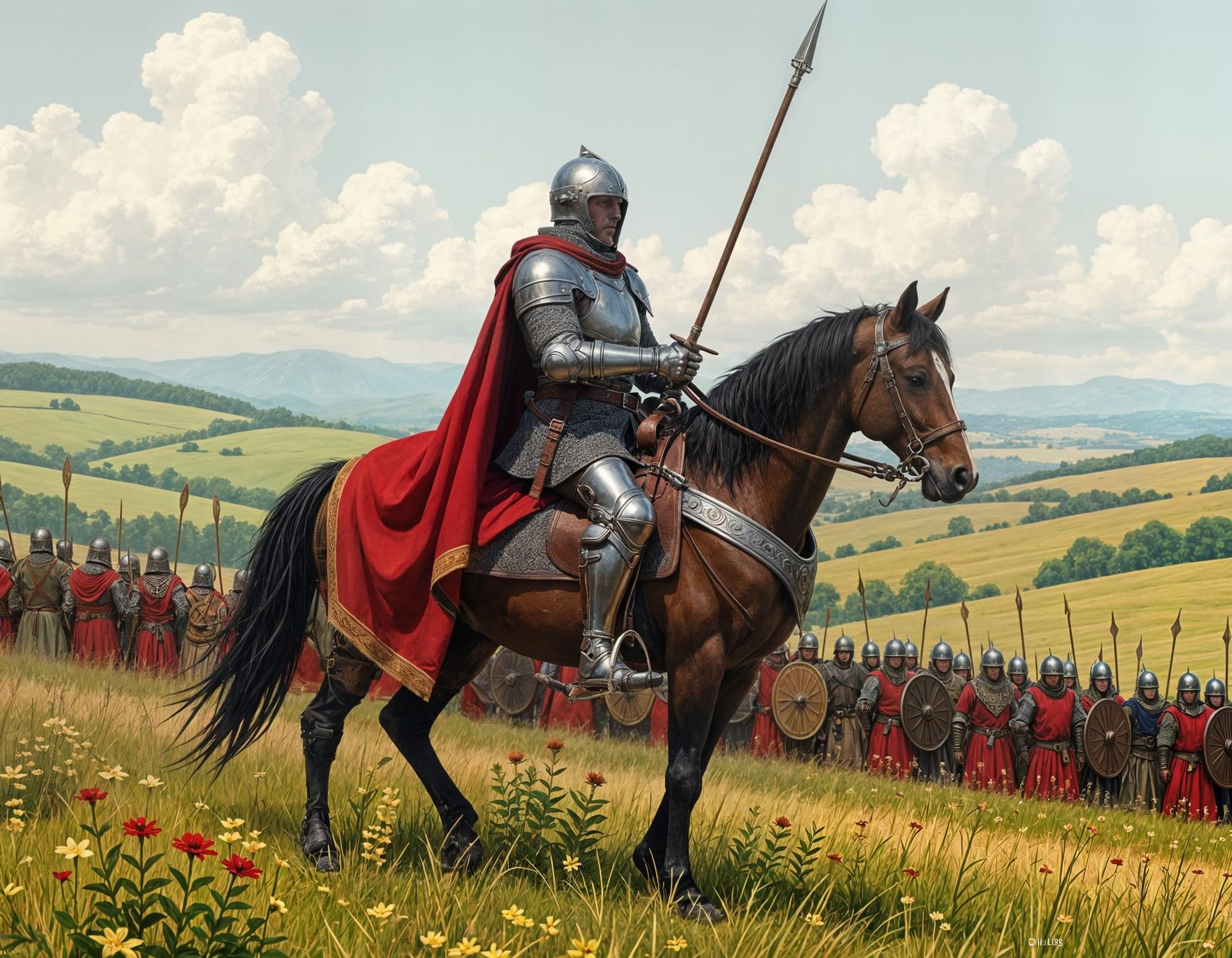 Vlandian Knight Amidst Rolling Hills in Digital Art Style