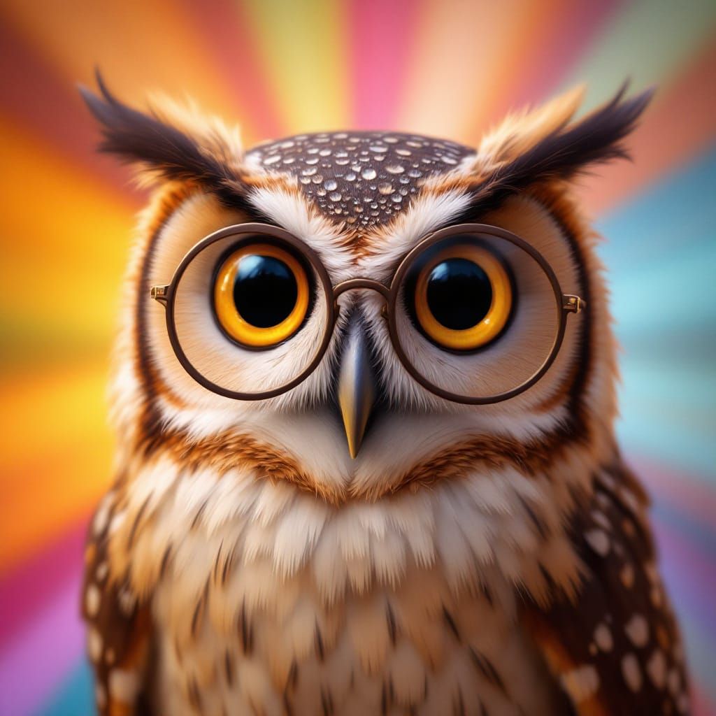 Wise Owl with Shimmering Eyes in Pixar Style