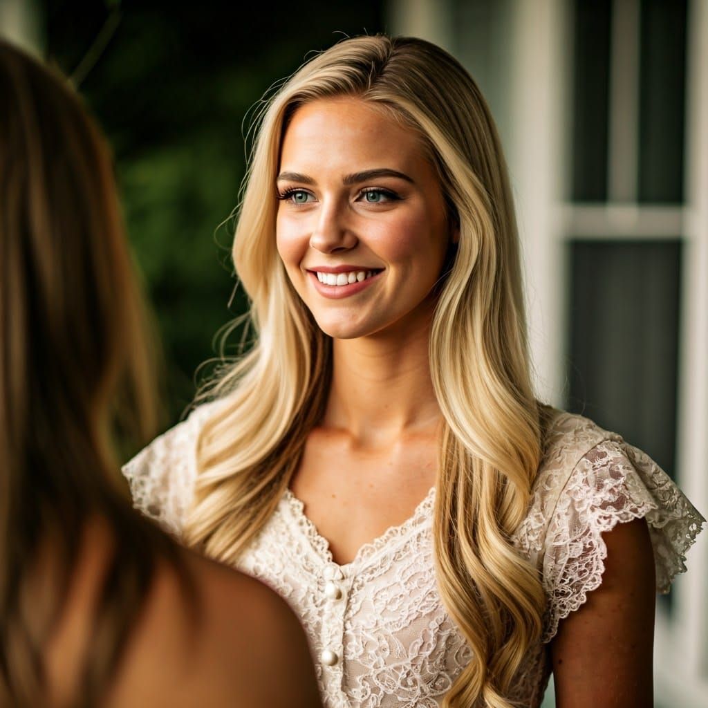 Confident Southern Belle Captured in Warm Porch Lighting