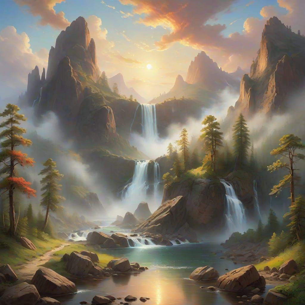 Surreal Sunset Landscape in Romantic Realism Style