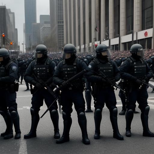 Dramatic Riot Police Confrontation: Cinematic Film Still