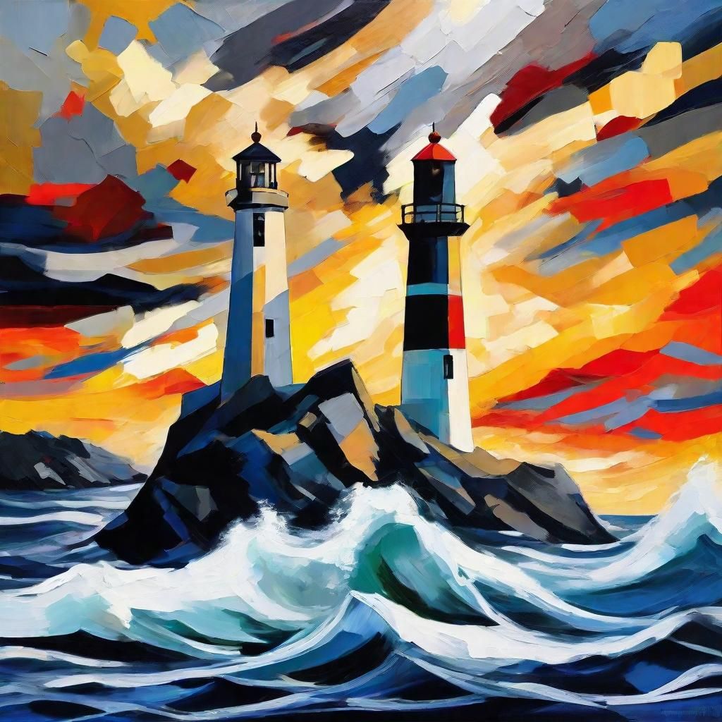 Lighthouse in Storm: Bauhaus Expressionism