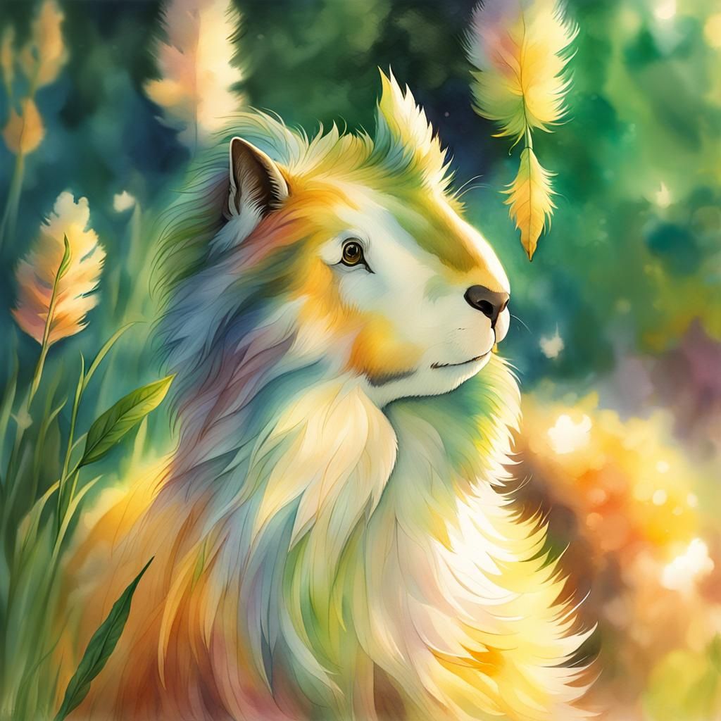 Dreamy Watercolor Animal Portrait in Golden Light