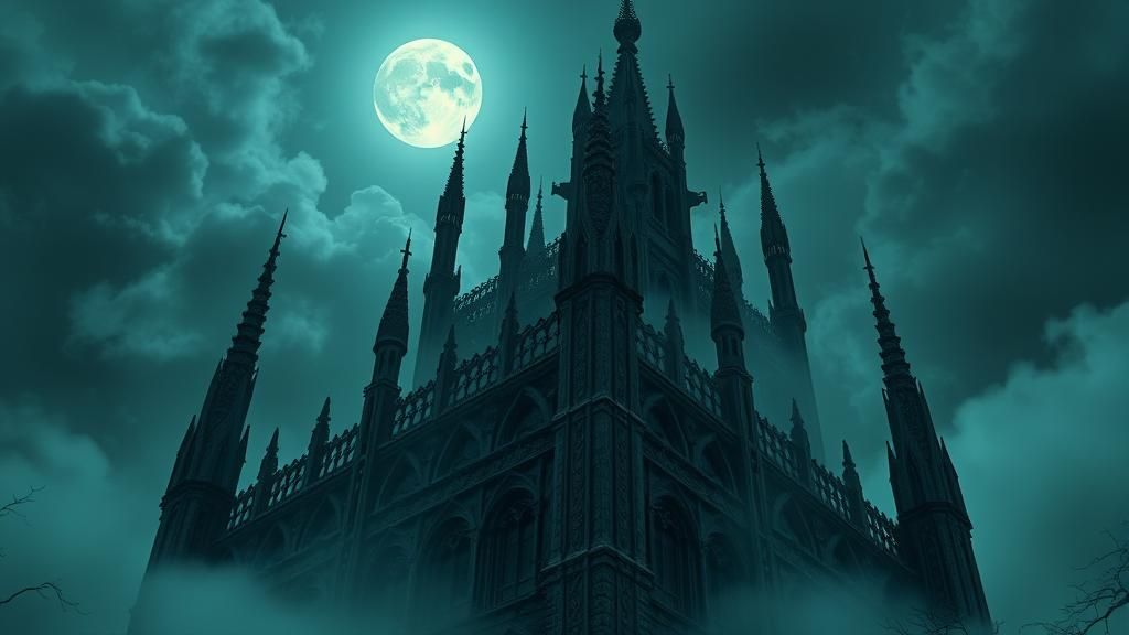 Dark Tower with Meteoric Spires in Gothic Architecture