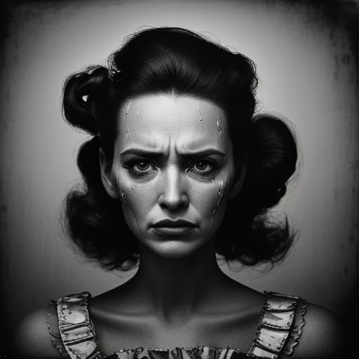 Glamorous Woman in Turmoil, in 1950s Style Black and White