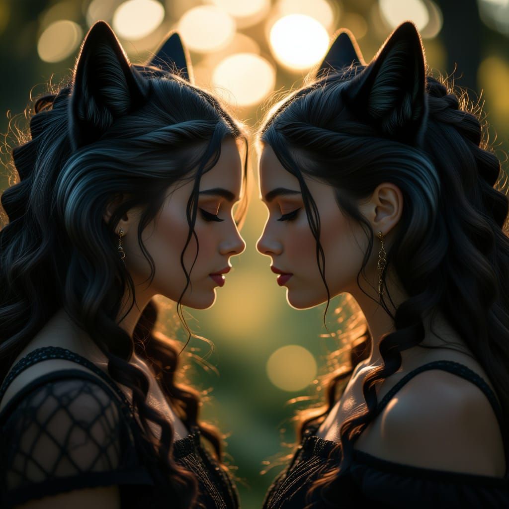 Two-Headed Girl with Cerberus in Dramatic Light